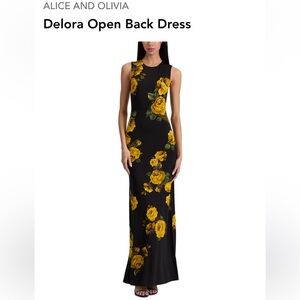 Alice + Olivia New Black and Yellow Floral DELORA Open Back Maxi Dress Size 6